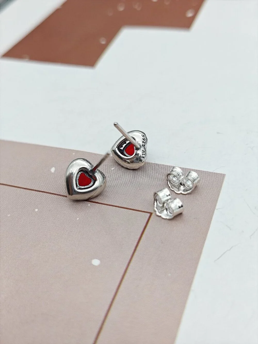 Pandora Elevated Red Heart Stud Earrings